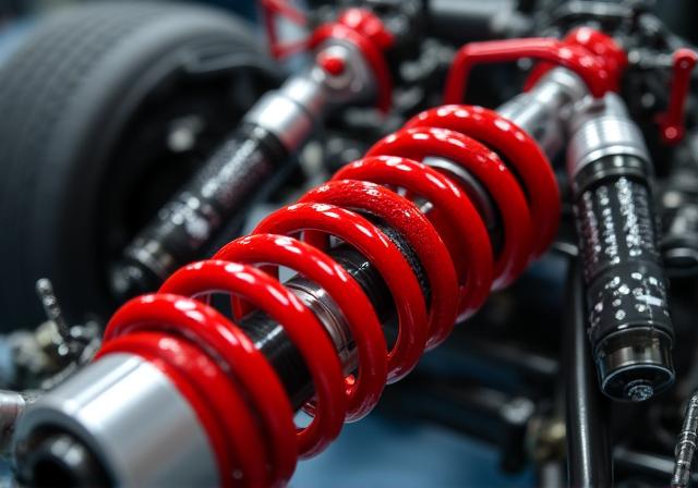 Close up of high-performance coilover suspension